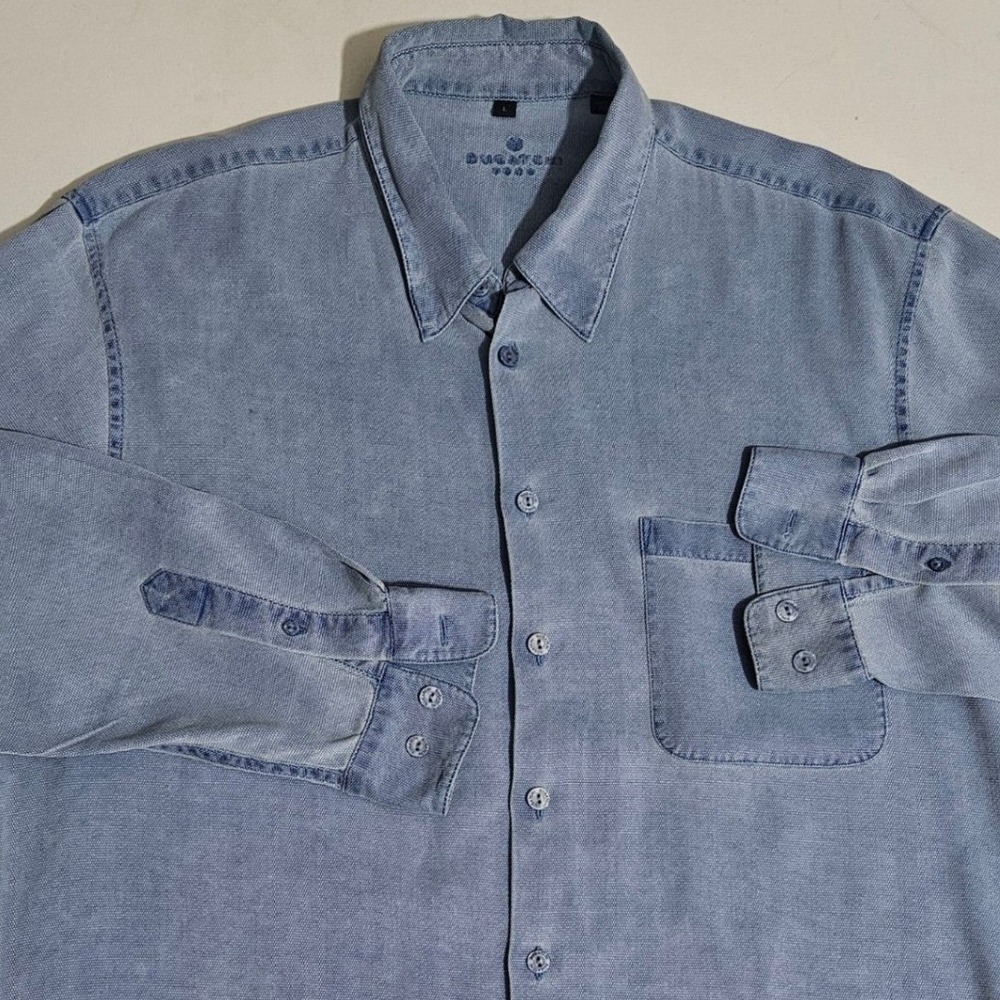 Bugatchi Uomo Mens L Light Blue Textured Long Sleeve Button Down Shirt Pocket - Picture 3 of 6